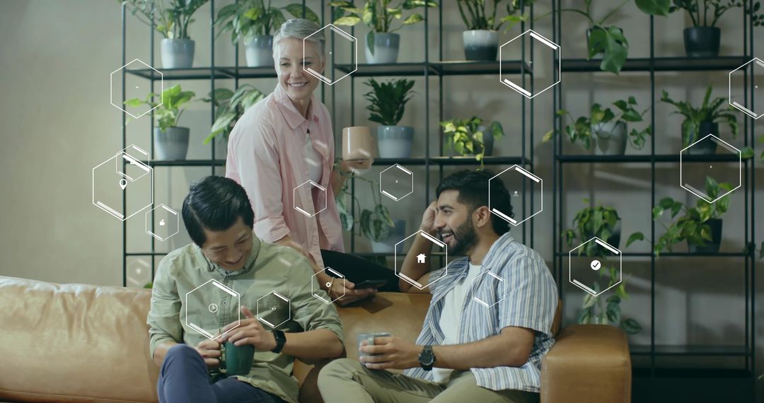 Modern Office Break Area with Diverse Team Collaboration