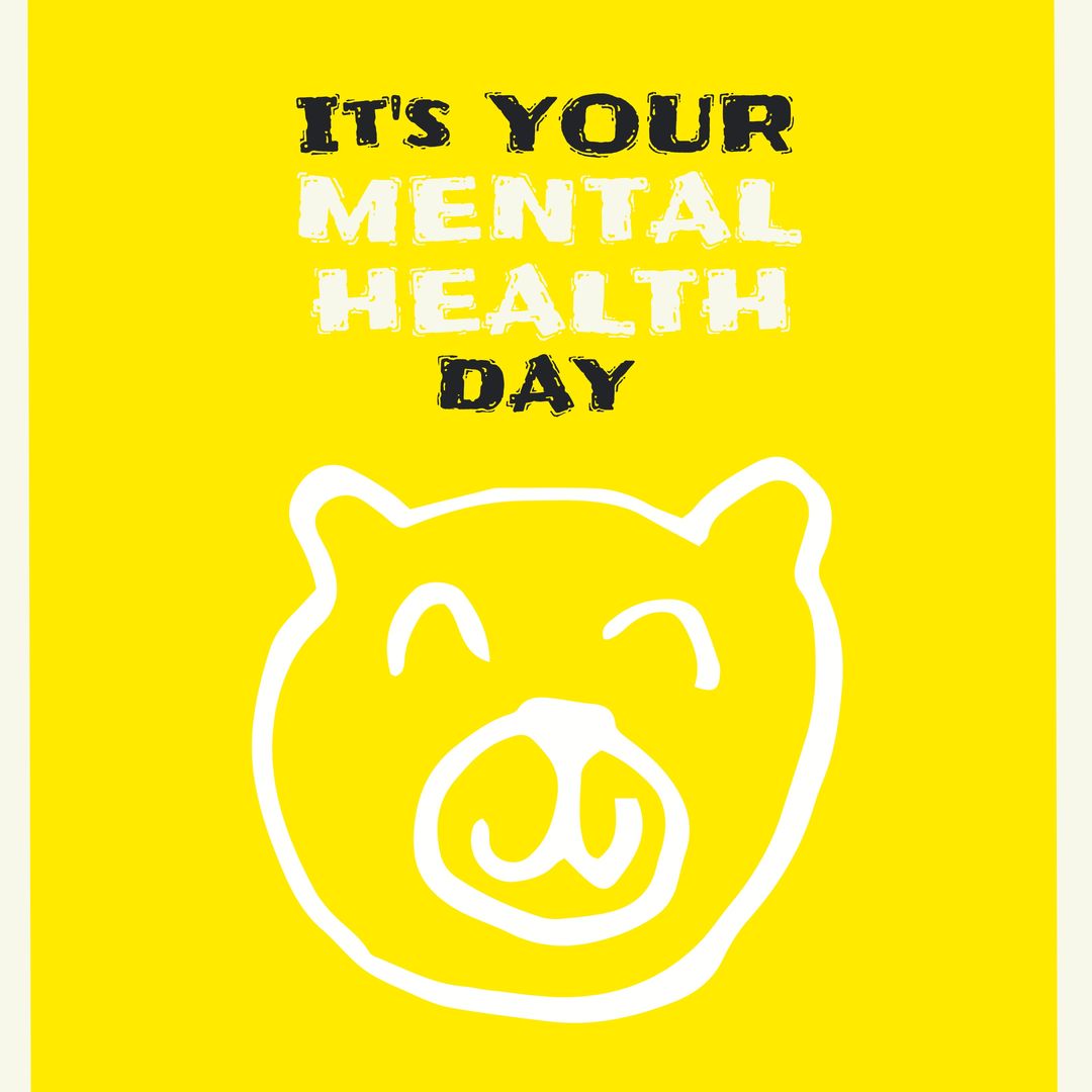 Yellow Mental Health Day Poster with Smiling Bear Graphic - Download Free Stock Templates Pikwizard.com