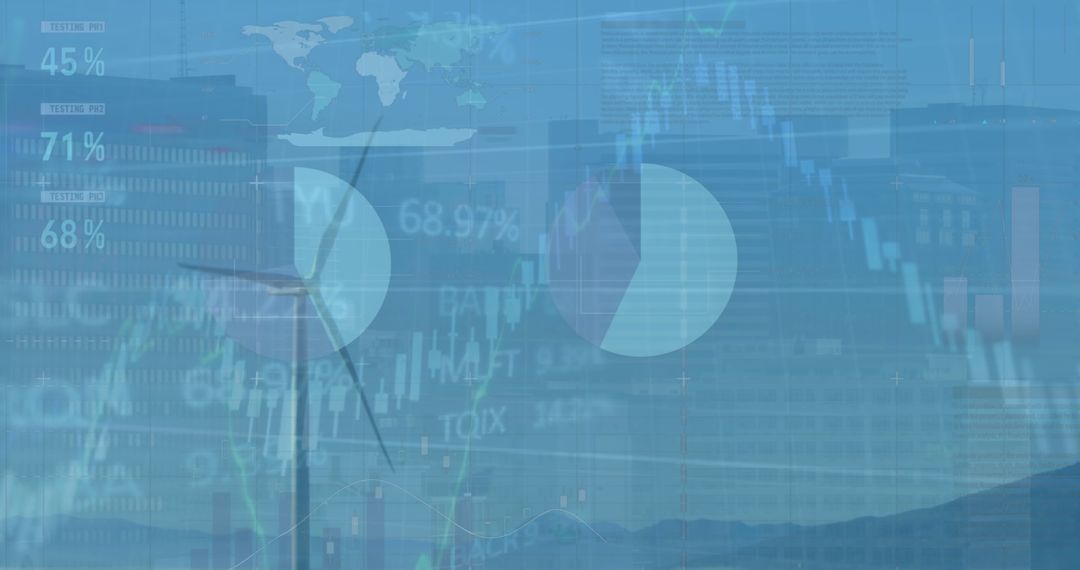 Wind Turbine Against Data Charts and Digital Graphics