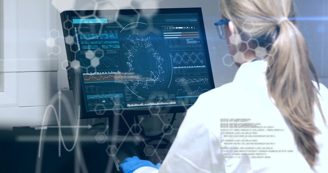 Female Scientist Analyzing Data on High-Tech Laboratory Computer