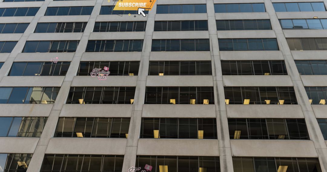 Retro Social Media Icons on Office Building with Subscribe Callout