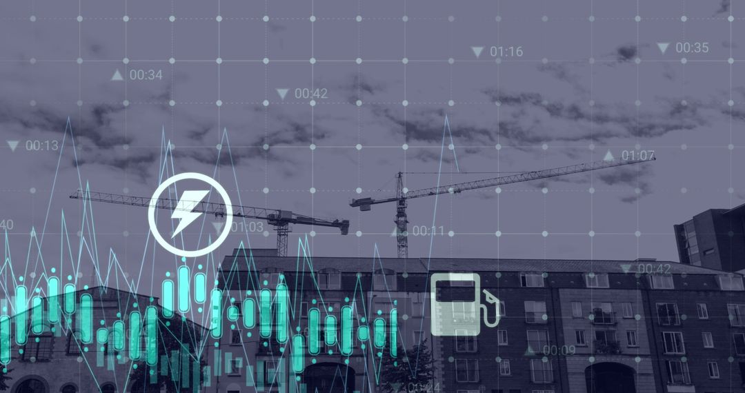 Construction Site with Financial Data Overlay and Digital Interface