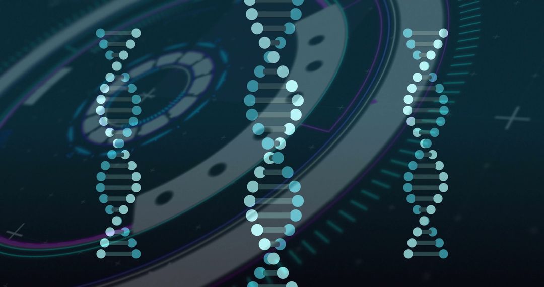 Futuristic DNA Helix Over HUD Interface Background
