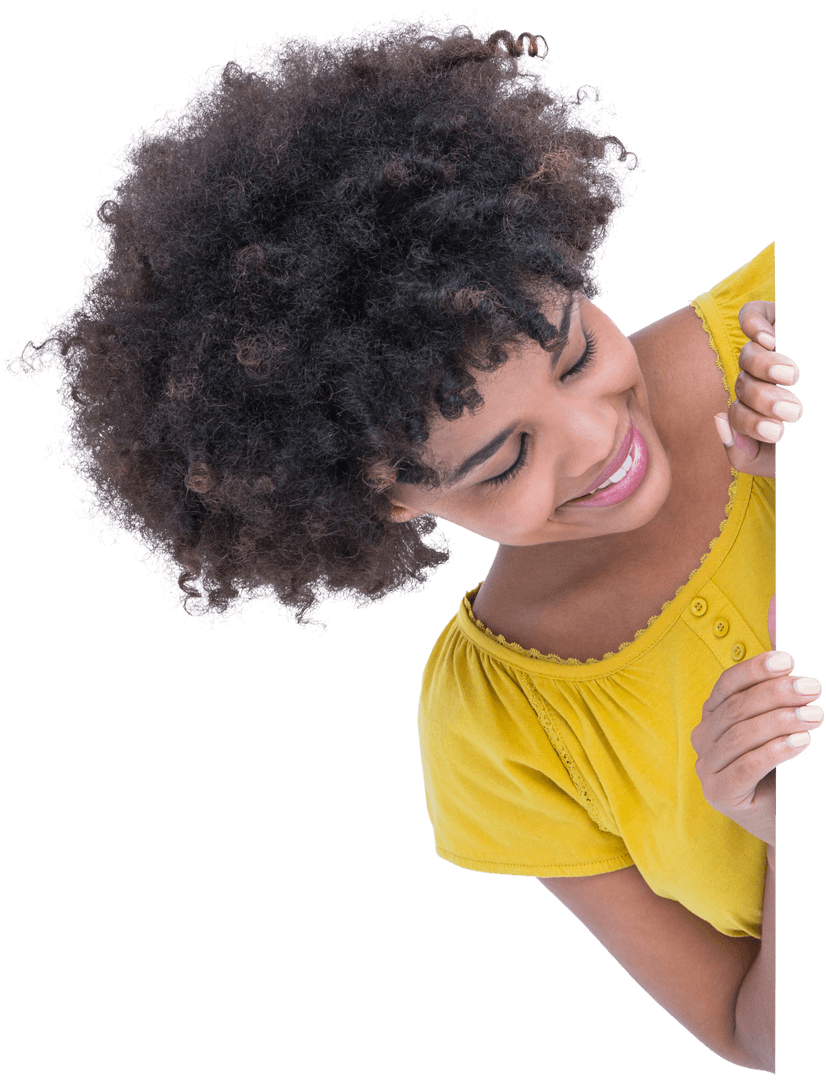 Smiling Biracial Woman With Afro on Transparent Background