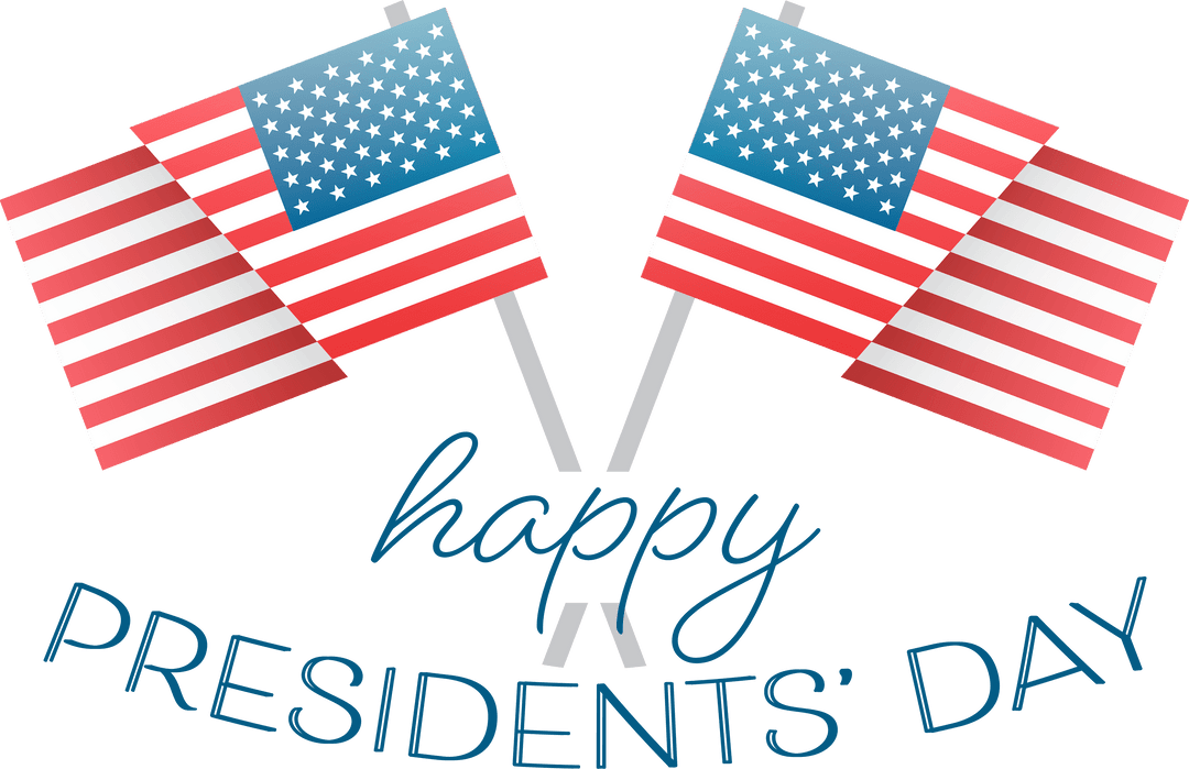 Happy Presidents' Day with USA Flags on Transparent Background