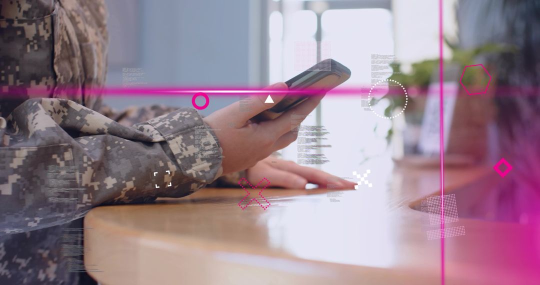 Soldier Using Smartphone with Futuristic Digital Interface