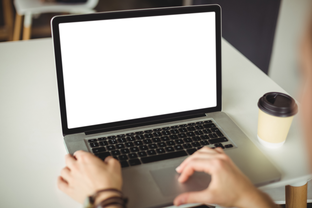 Woman Using Laptop with Blank Screen Template for Transparent Designs - Download Free Stock Images Pikwizard.com