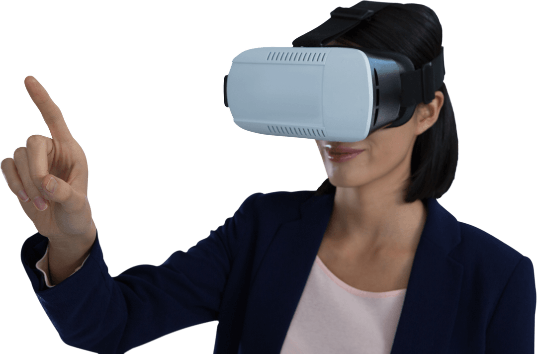 Transparent Businesswoman Using Virtual Reality Headset for Innovative Tech