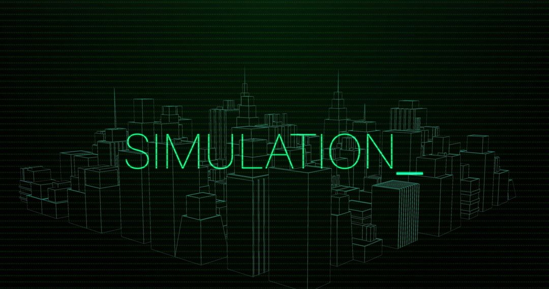 Digital Simulation Overlay on Futuristic Cityscape