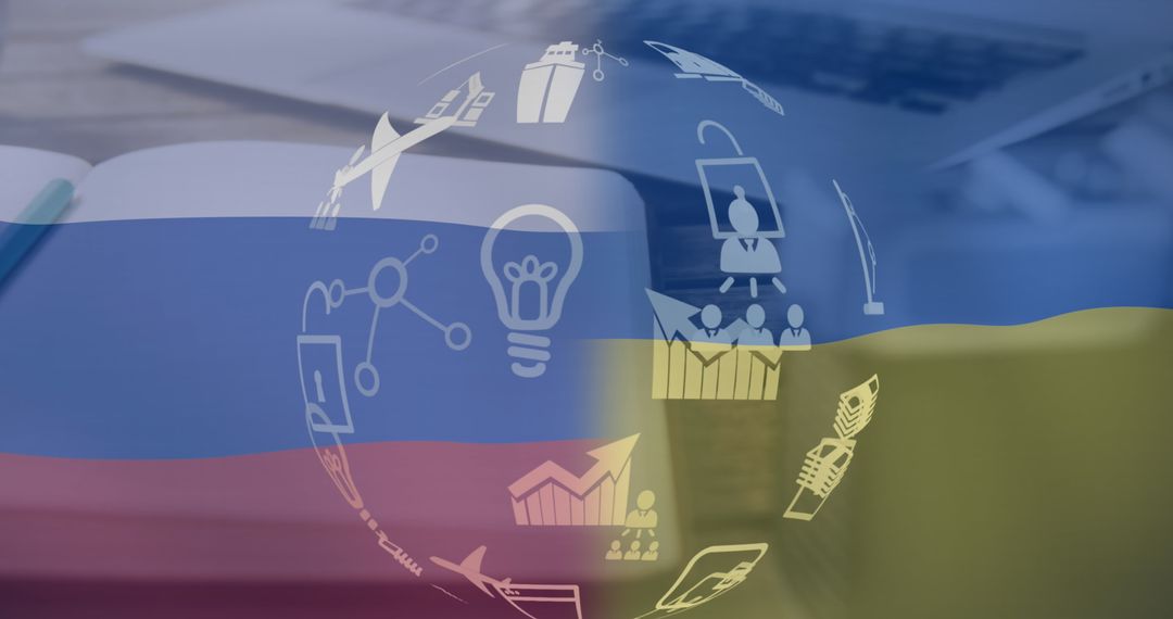 Digital Evolution Concept with Russian Flag and Technology Icons