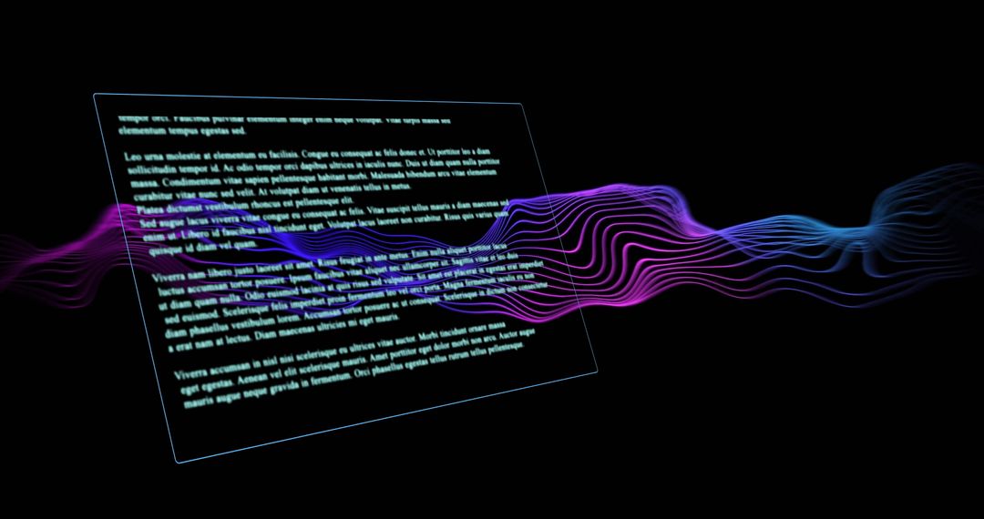 Digital Text Over Neon Waves in Futuristic Black Setting