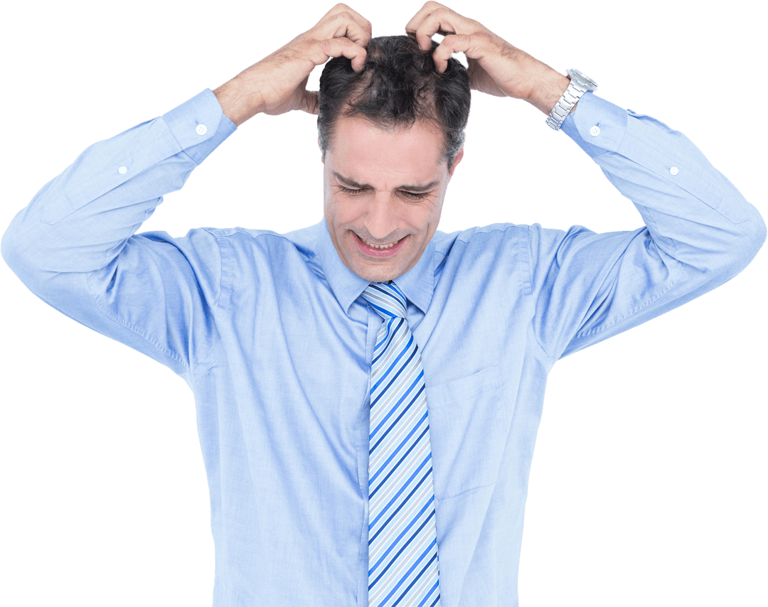 Man Scratching Head Expressing Confusion Isolated on Transparent Background
