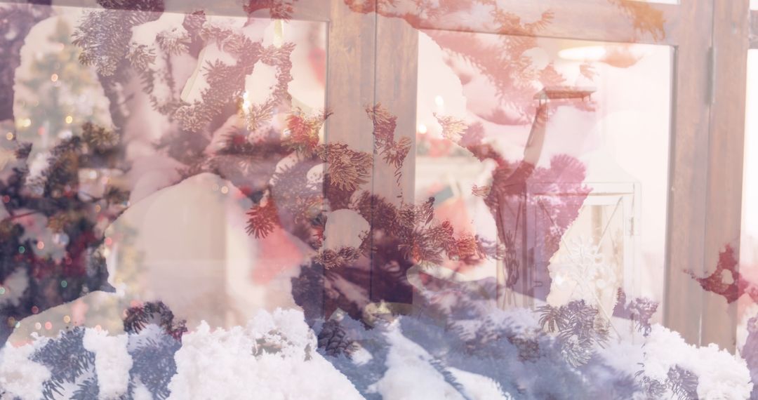 Vintage Christmas Card Scene with Snowy Trees and Candles