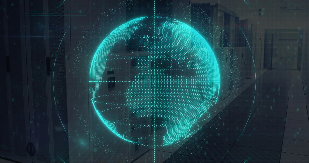 Futuristic Holographic Globe in a High-Tech Data Center