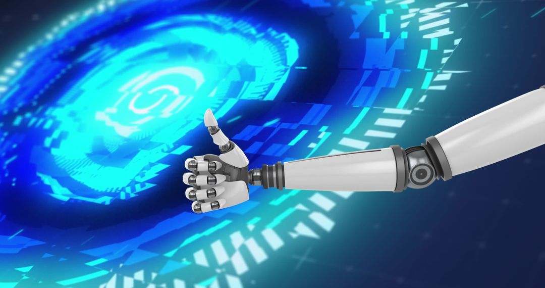 Robotic Hand Giving Thumbs Up in Digital Environment