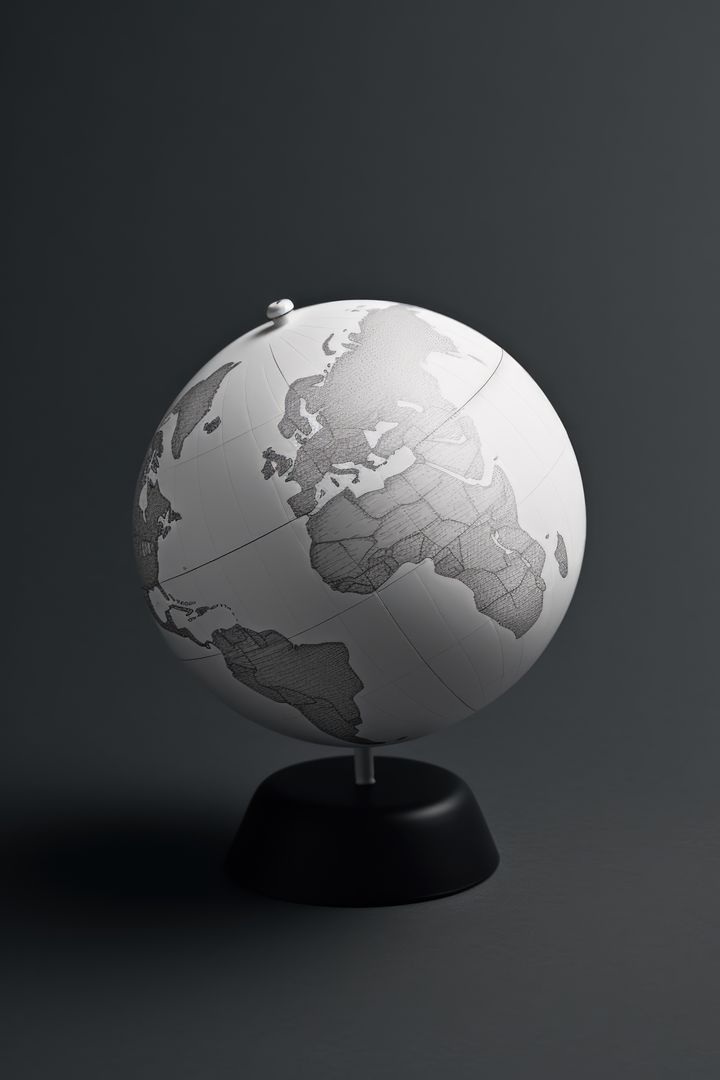 Monochrome Globe Depicting World Maps on Dark Background - Free Images, Stock Photos and Pictures on Pikwizard.com
