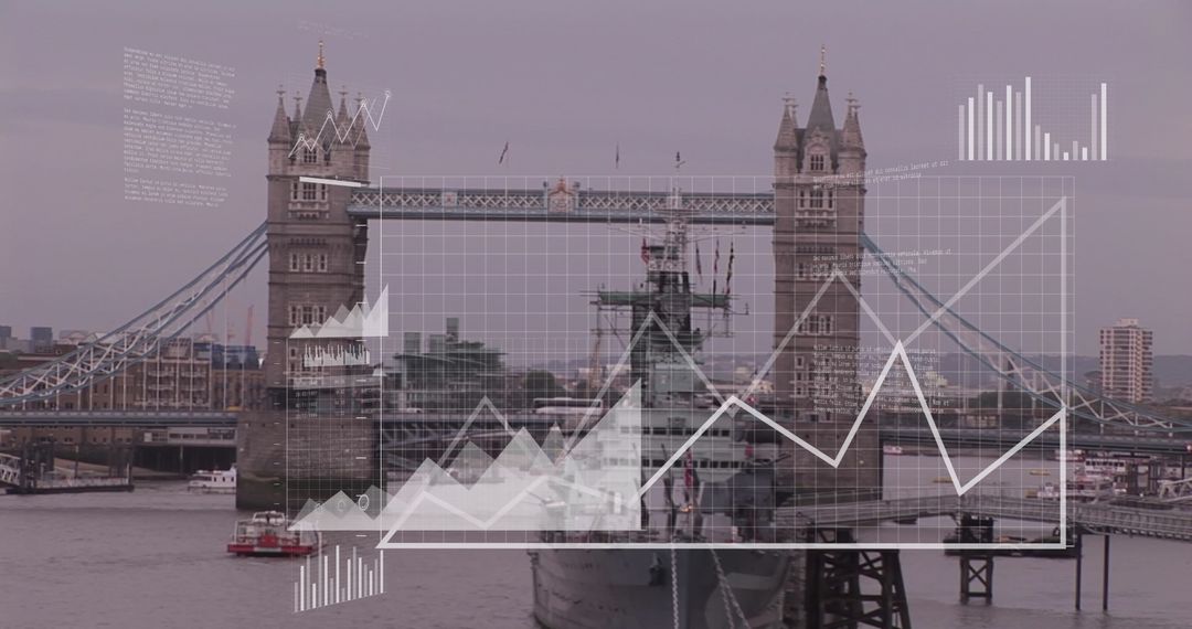 Business Technology Graphic Overlay on Tower Bridge in London