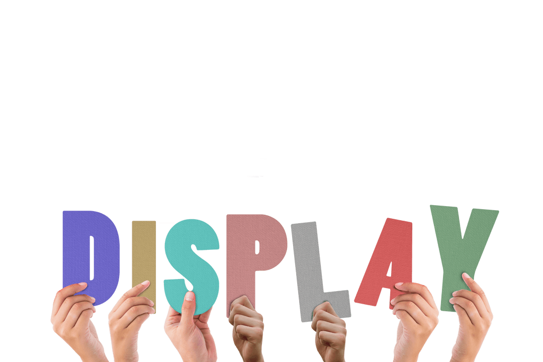 Transparent Hands Holding Colorful Display Letters