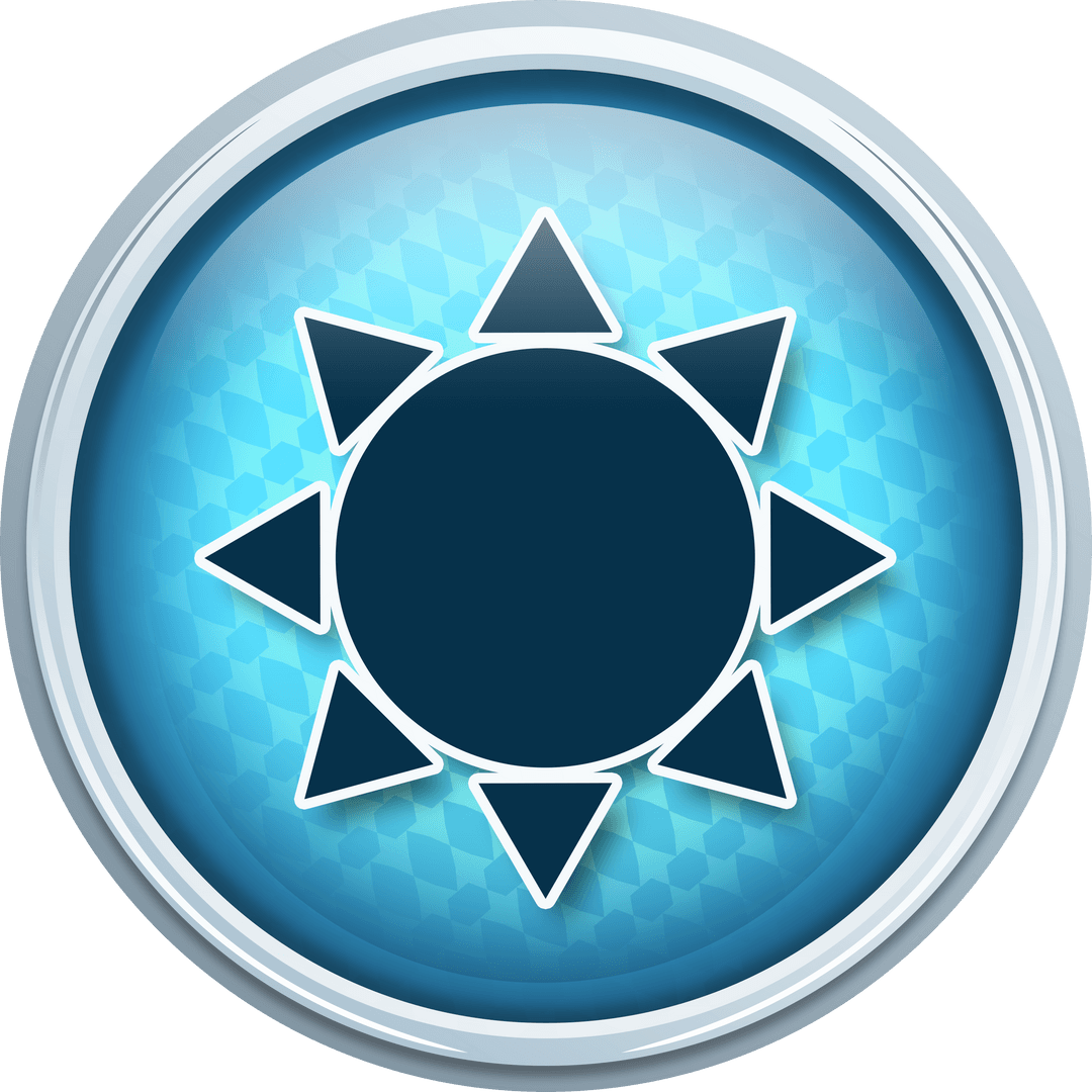 Transparent Sun Icon on Blue Background with Geometric Pattern