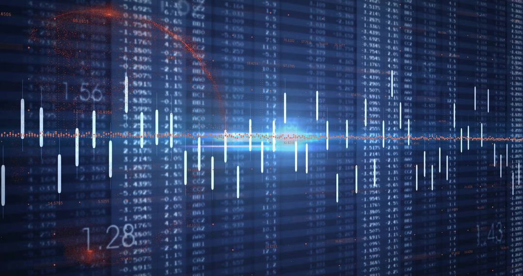 Futuristic Candlestick Chart on Blue Grid Background