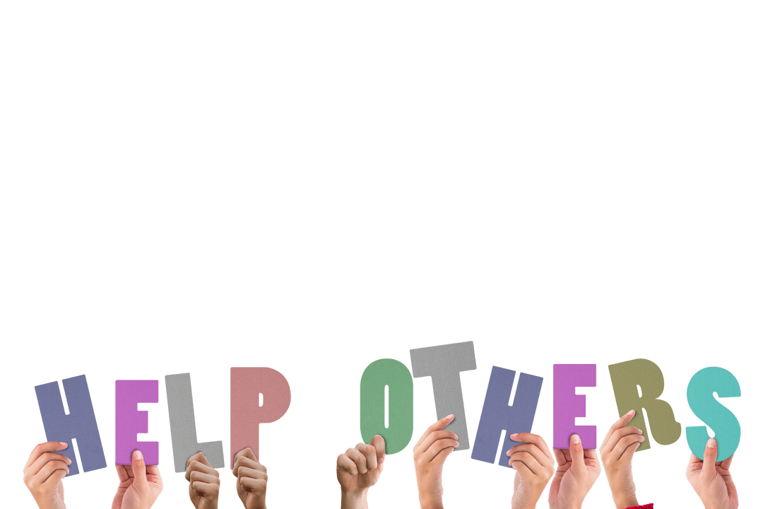 Hands Holding Colorful Transparent Letters Saying Help Others