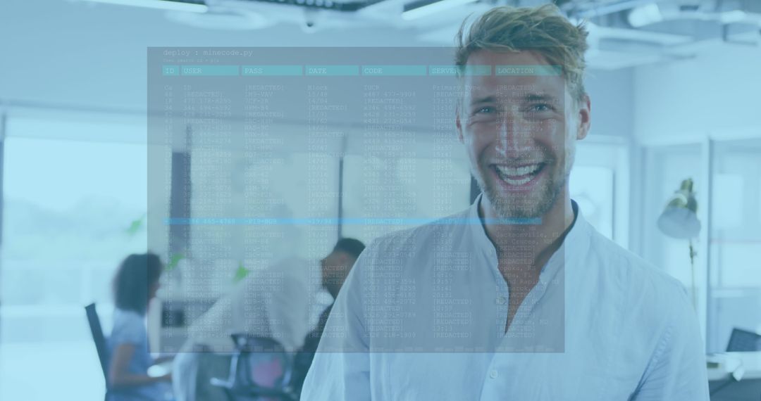 Young Professional Smiling in Modern Office Workspace