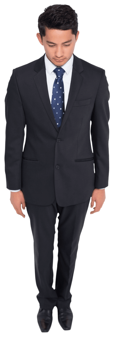 Focused Biracial Businessman Standing in Formal Attire on Transparent Background