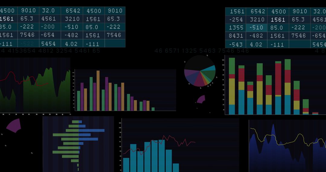 Digital Financial Data Visualizations on Black Background