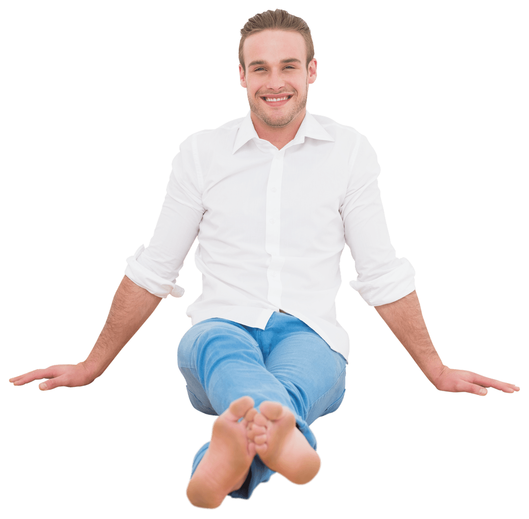 Smiling Man Sitting on Floor Transparent Background