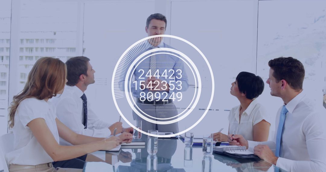 Business Meeting with Data Overlay and Diverse Professionals