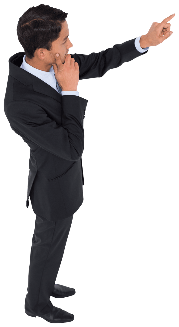 Confident Businessman in Suit Pointing on Transparent background