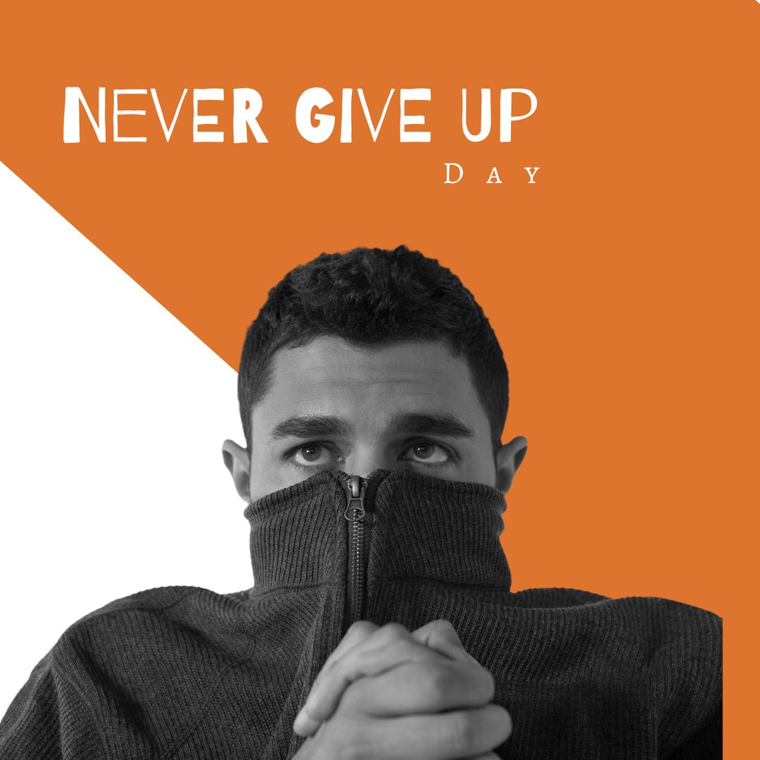 Motivational Concept Never Give Up with Reflective Man