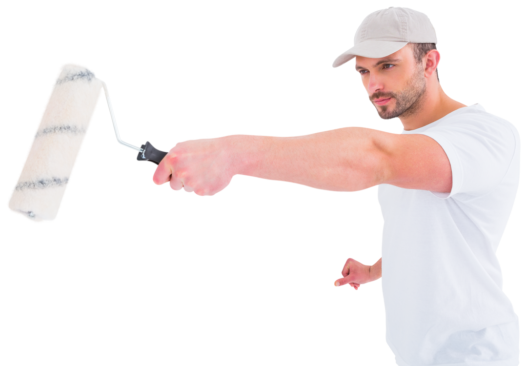 Handyman Reaching with Painting Roller Transparent Background - Download Free Stock Images Pikwizard.com