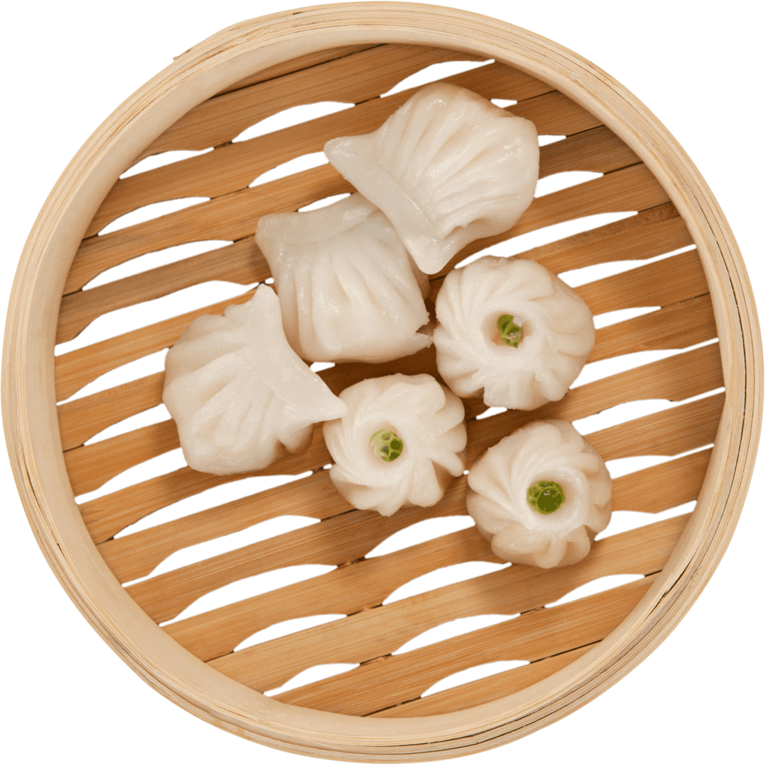 Transparent Bamboo Steamer with Fresh Dumplings