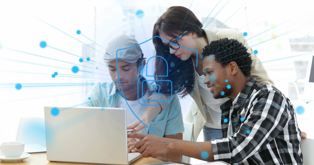 Diverse Team Collaborating on Cybersecurity Strategy in Office