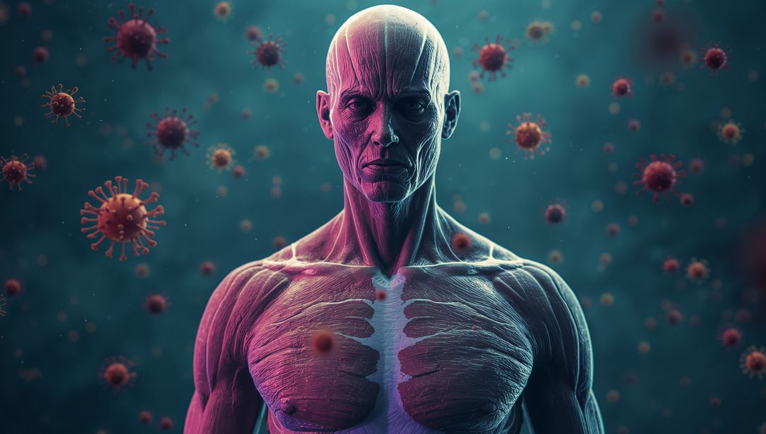 3D Human Muscle Model with Floating Viral Microorganisms