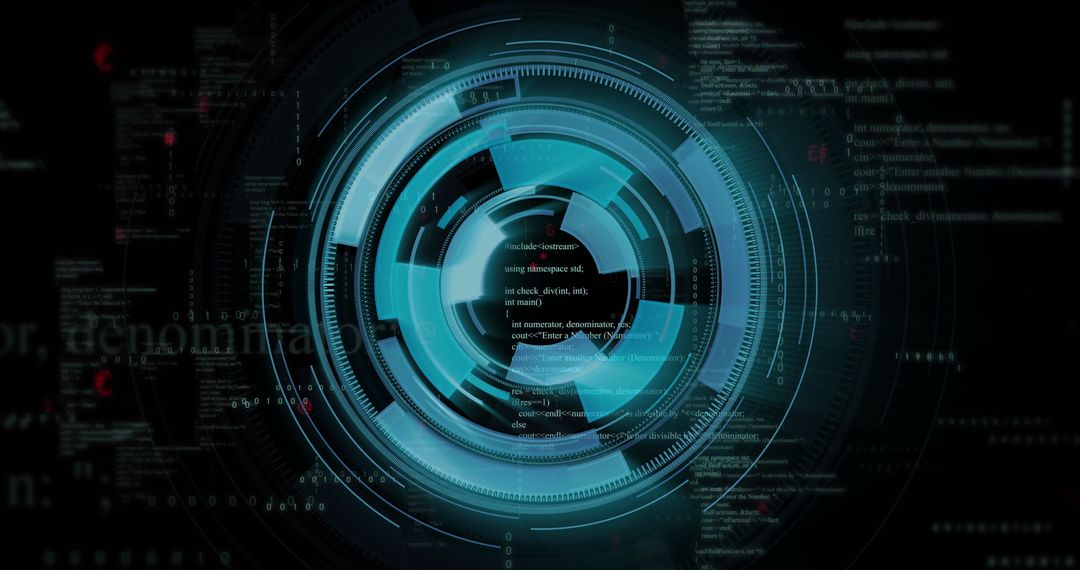 Futuristic Blue HUD Interface with Digital Code Fragments