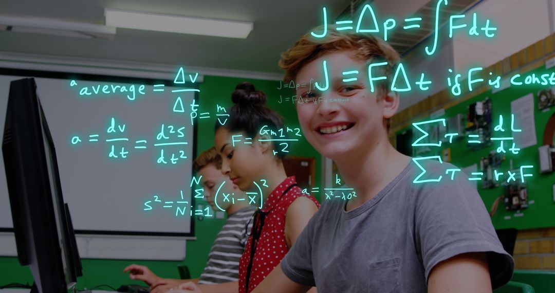Image of equations and data processing over diverse school children - Free Images, Stock Photos and Pictures on Pikwizard.com