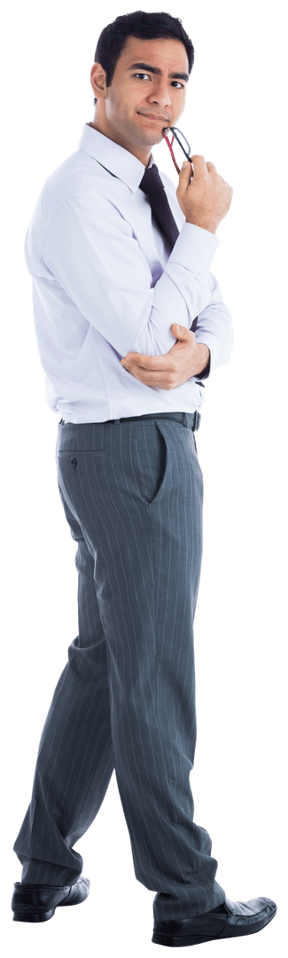 Confident Biracial Businessman Holding Pen Transparent Background