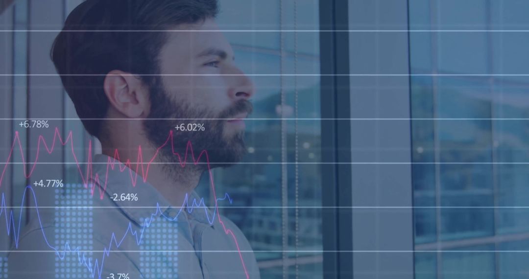 Caucasian Businessman Contemplating Financial Data Visualization