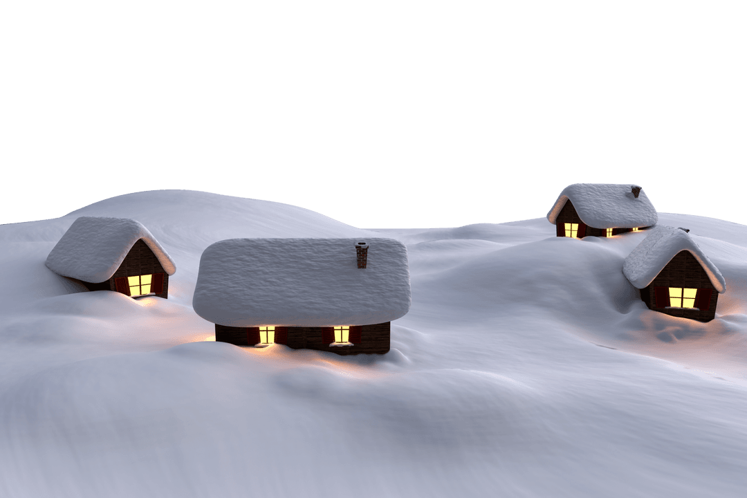 Winter Village Scene with Snow on Transparent Background