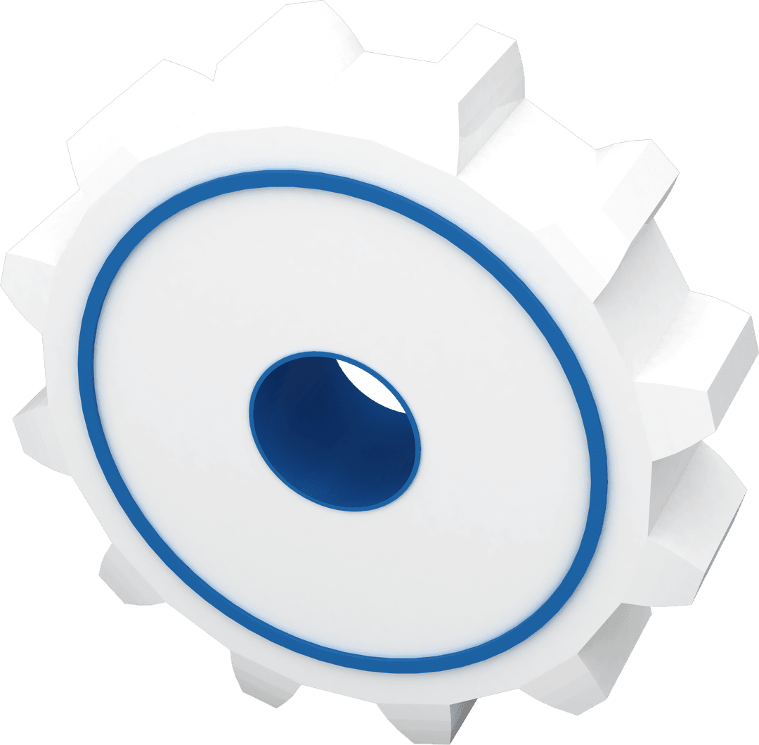 Transparent 3D Gear Illustration with Blue Accents