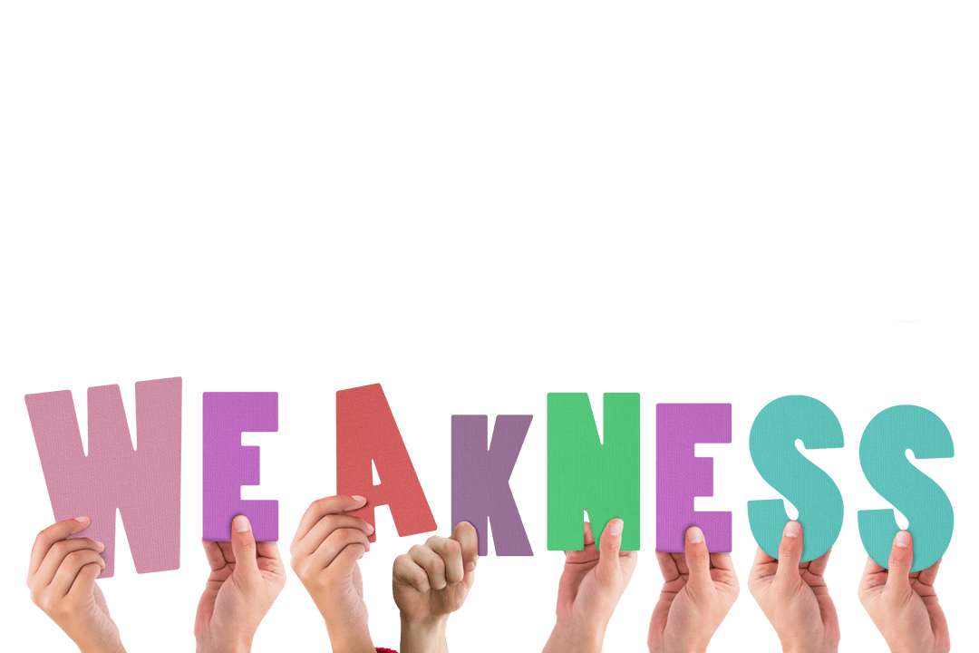 Hands Holding WEAKNESS Text On Transparent Background Concept Illustration