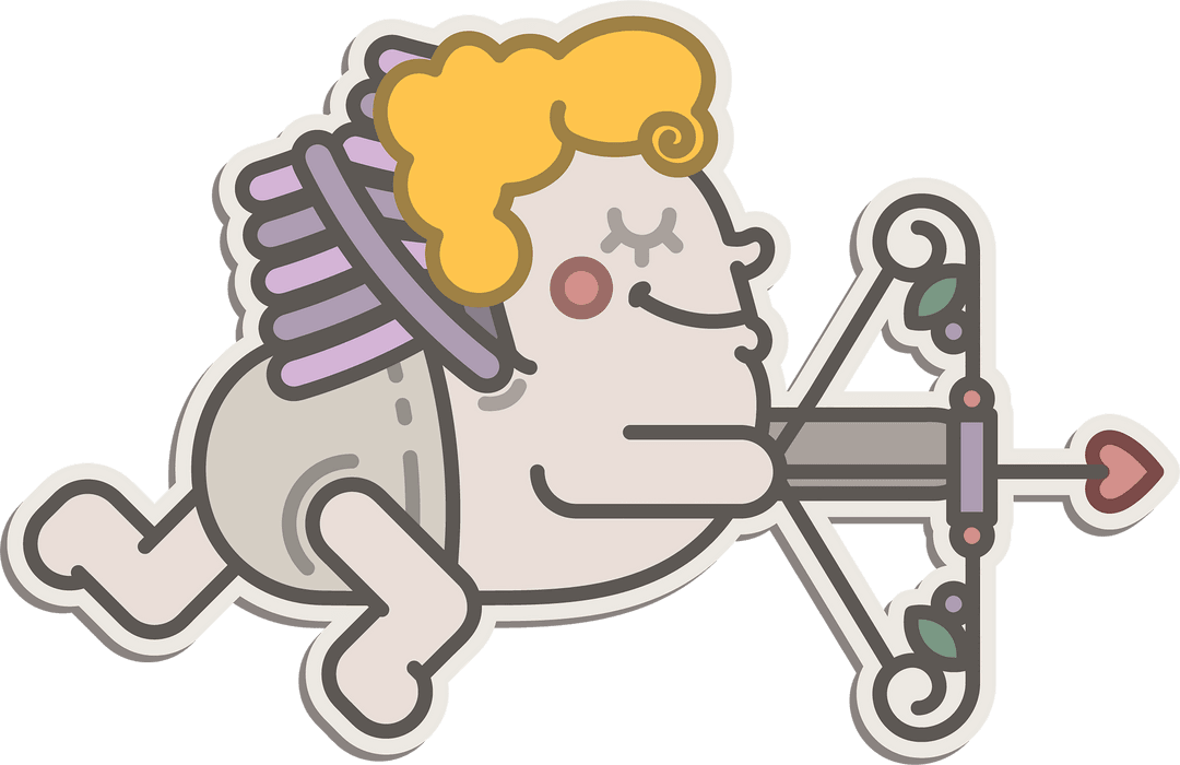 Cartoon Cupid with Bow and Arrow on Transparent Background