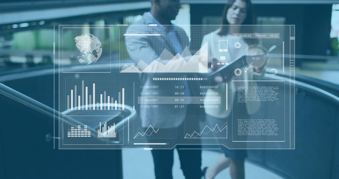 Professionals Analyzing Futuristic Analytics Hologram Interface