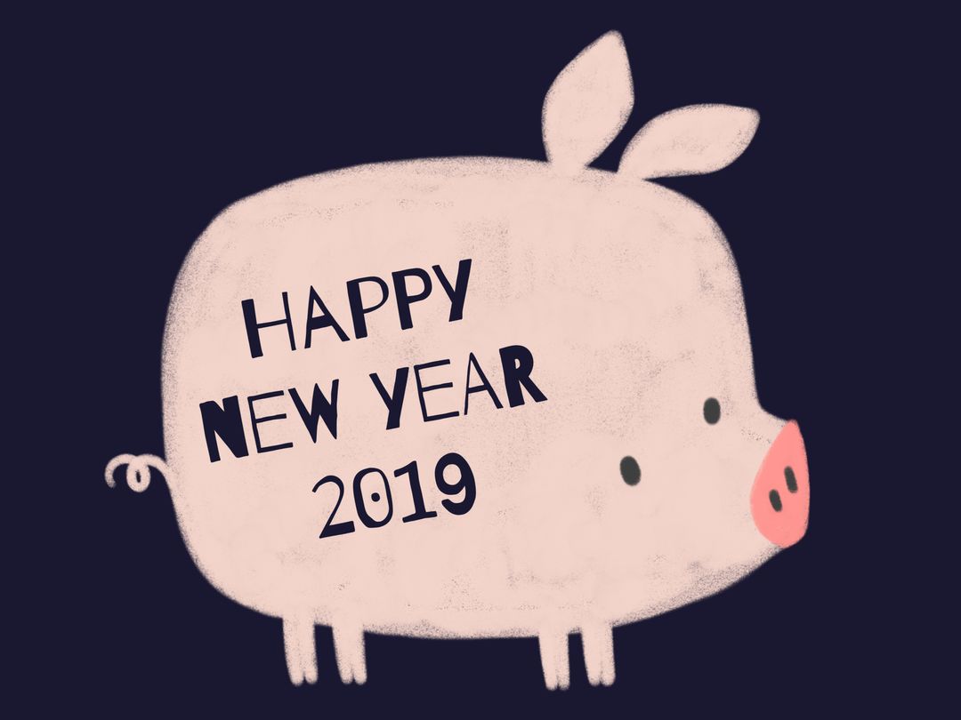 Cheerful Pig Cartoon Celebrates Happy New Year 2019 Festivities