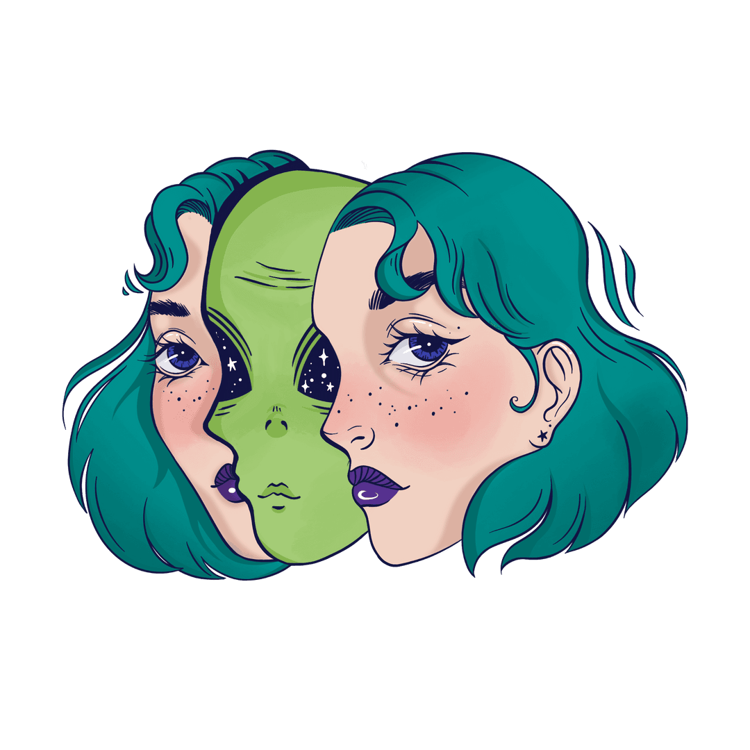 Surreal Alien and Human Hybrid Transparent Artwork