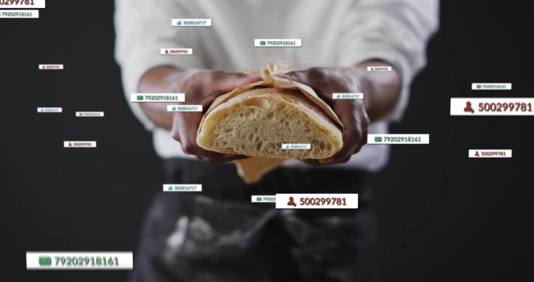 Baker Presenting Artisan Bread with Floating Data Tags