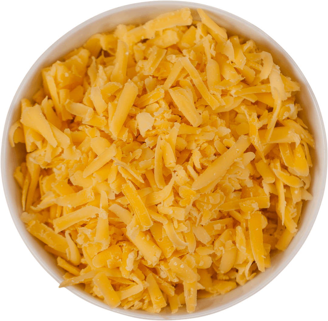 Close-Up of Bowl with Grated Cheddar in Transparent Background