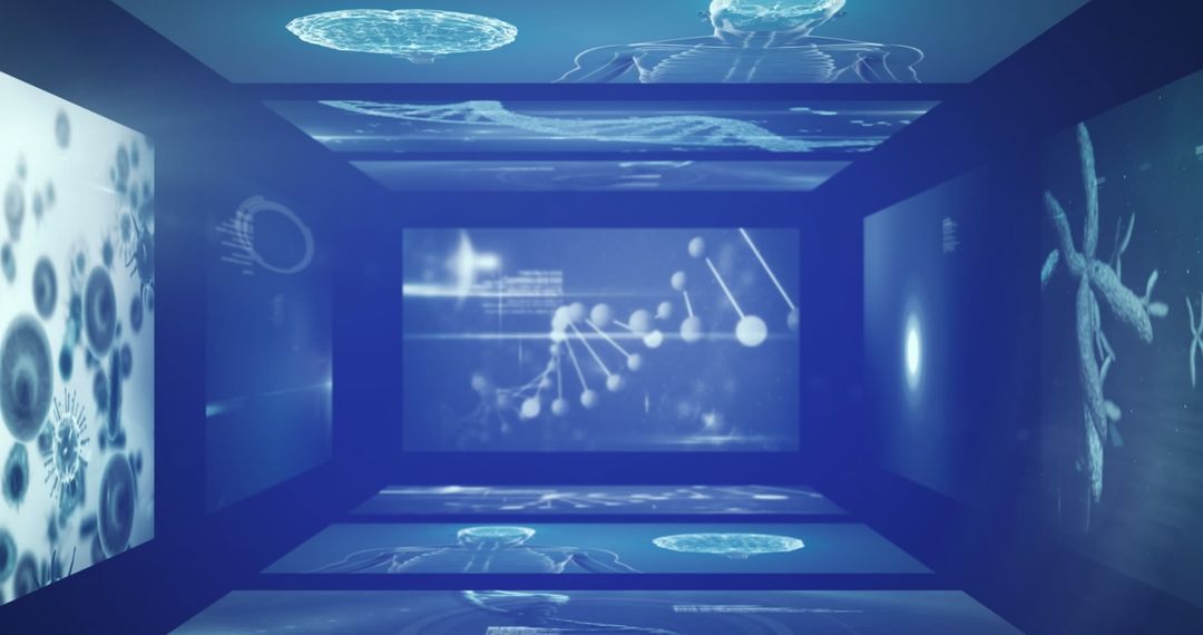 Futuristic digital interface with moving data streams